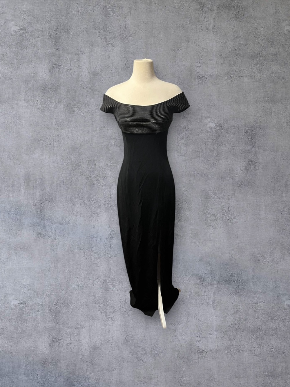 Vintage 80s Tadashi Metallic Shoulder Black Dress